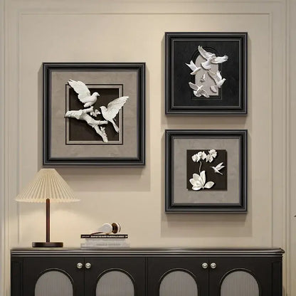 Modern 3d white and black animal wall decor frame set bedroom art