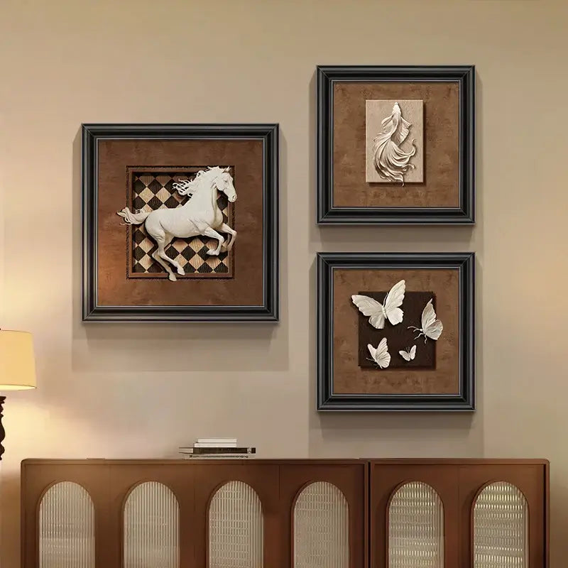 Modern 3d white and black animal wall decor frame set bedroom art