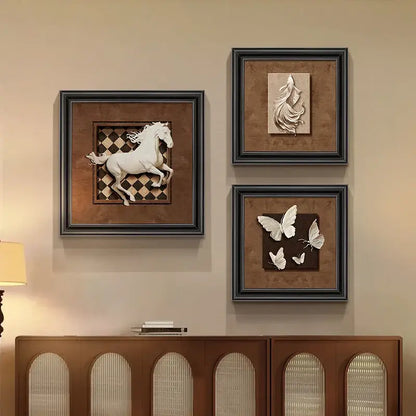 Modern 3d white and black animal wall decor frame set bedroom art