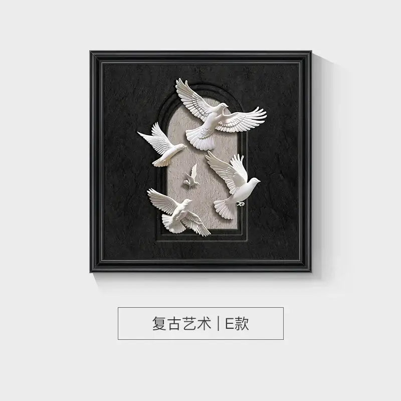 Modern 3d white and black animal wall decor frame set bedroom art