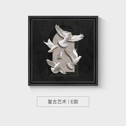 Modern 3d white and black animal wall decor frame set bedroom art