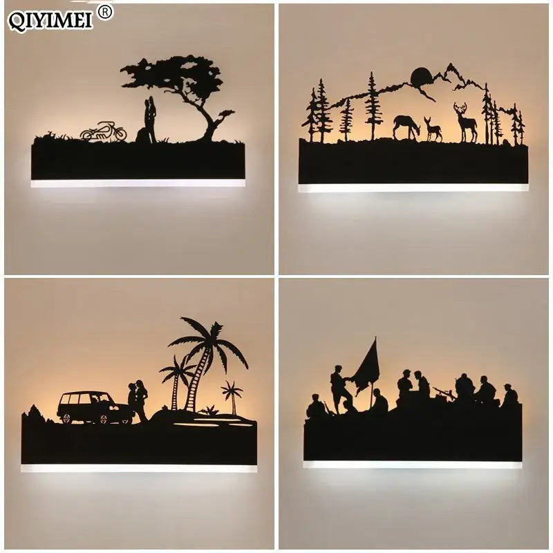 Black metal elephant silhouette animal wall lamps for living room