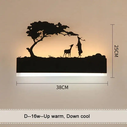 Black metal elephant silhouette animal wall lamps for living room