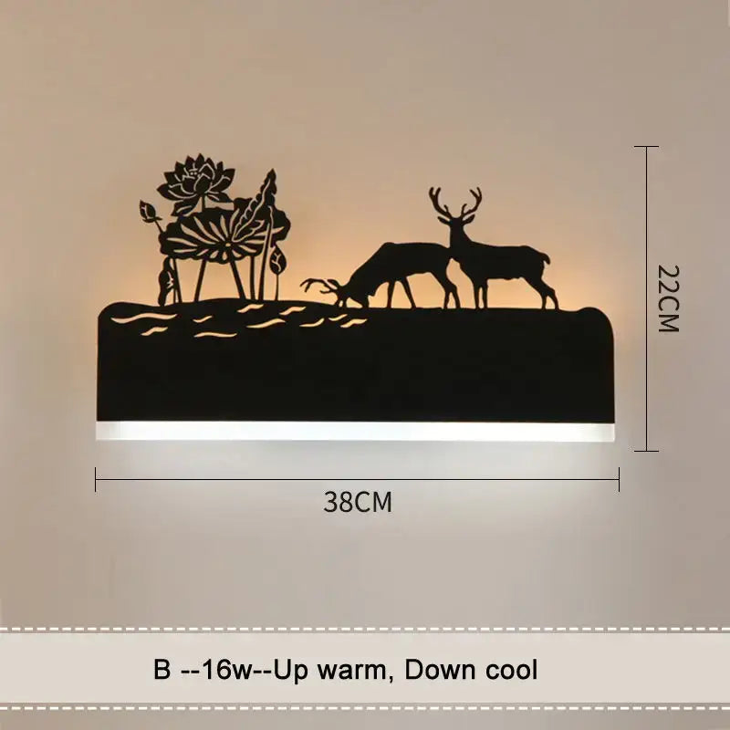 Black metal elephant silhouette animal wall lamps for living room