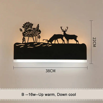 Black metal elephant silhouette animal wall lamps for living room