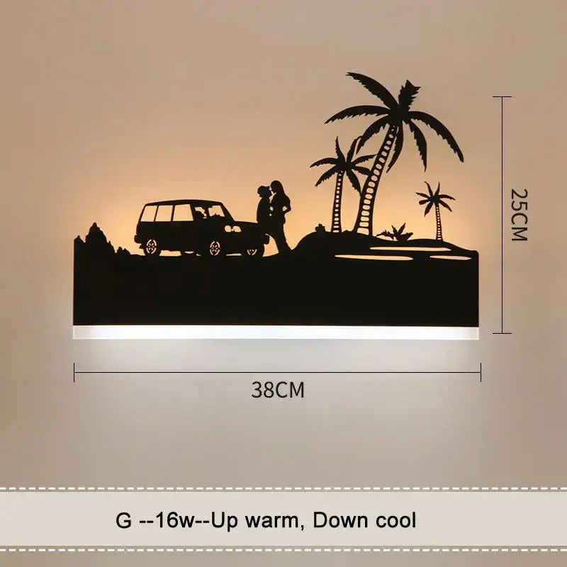 Black metal elephant silhouette animal wall lamps for living room