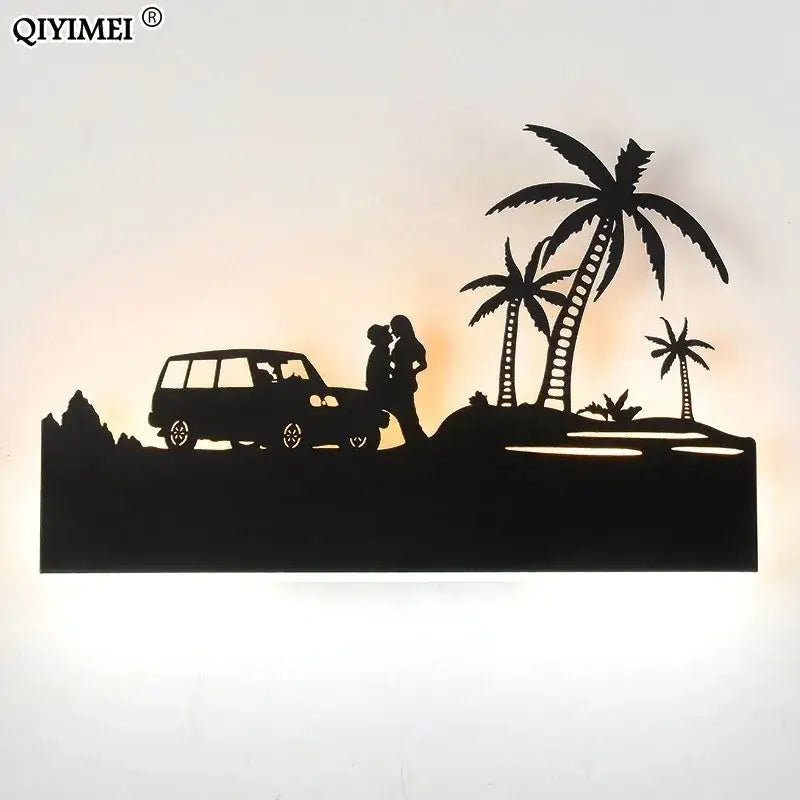 Black metal elephant silhouette animal wall lamps for living room