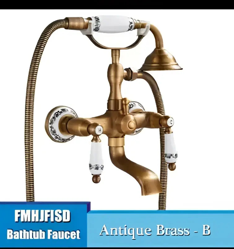 Antique brass floral shower mixer set bathroom faucet with ceramic handle