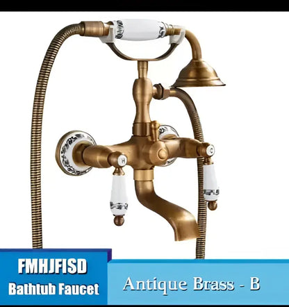 Antique brass floral shower mixer set bathroom faucet with ceramic handle