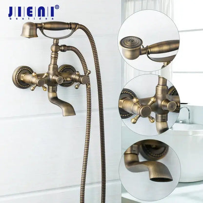 Antique brass floral shower mixer set bathroom faucet with ceramic handle