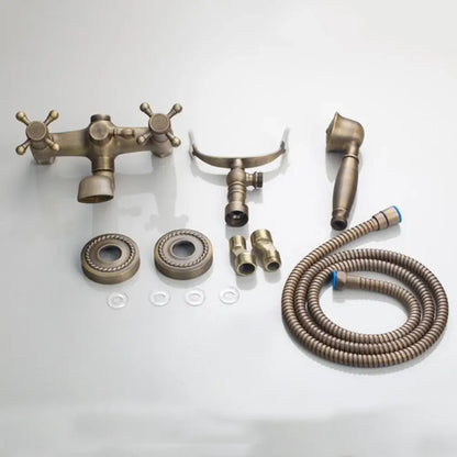Antique brass floral shower mixer set bathroom faucet with ceramic handle