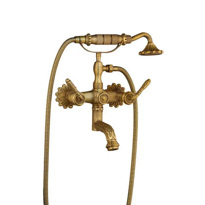 Antique brass floral shower mixer set bathroom faucet with ceramic handle