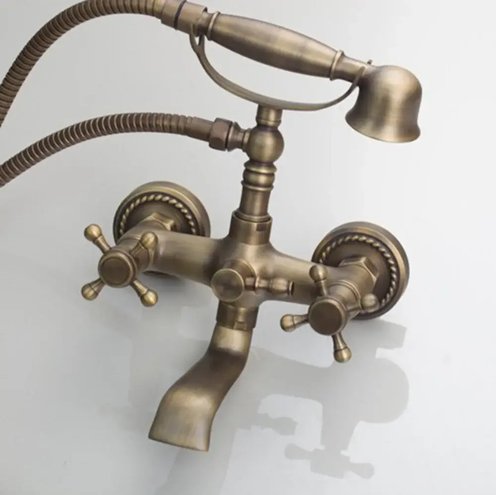Antique brass floral shower mixer set bathroom faucet with ceramic handle