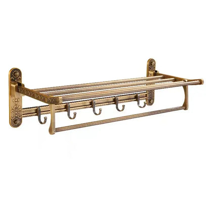 Antique brass floral bath hardware set with towel rack and toilet brush