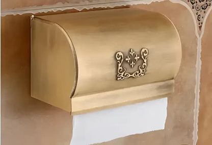 Antique brass floral bath hardware set with towel rack and toilet brush