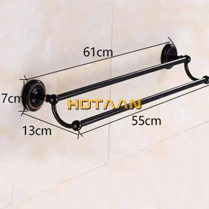 Antique black brass double towel bar bathroom rack