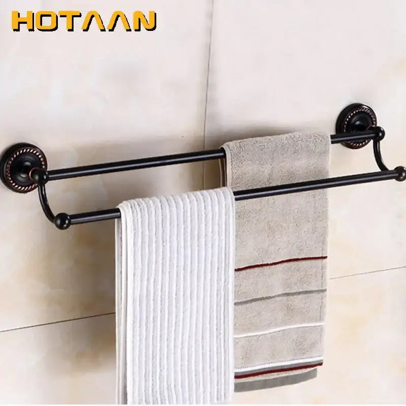 Antique black brass double towel bar bathroom rack