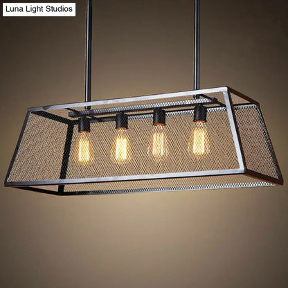 Industrial black iron trapezoid suspension light dining room chandelier