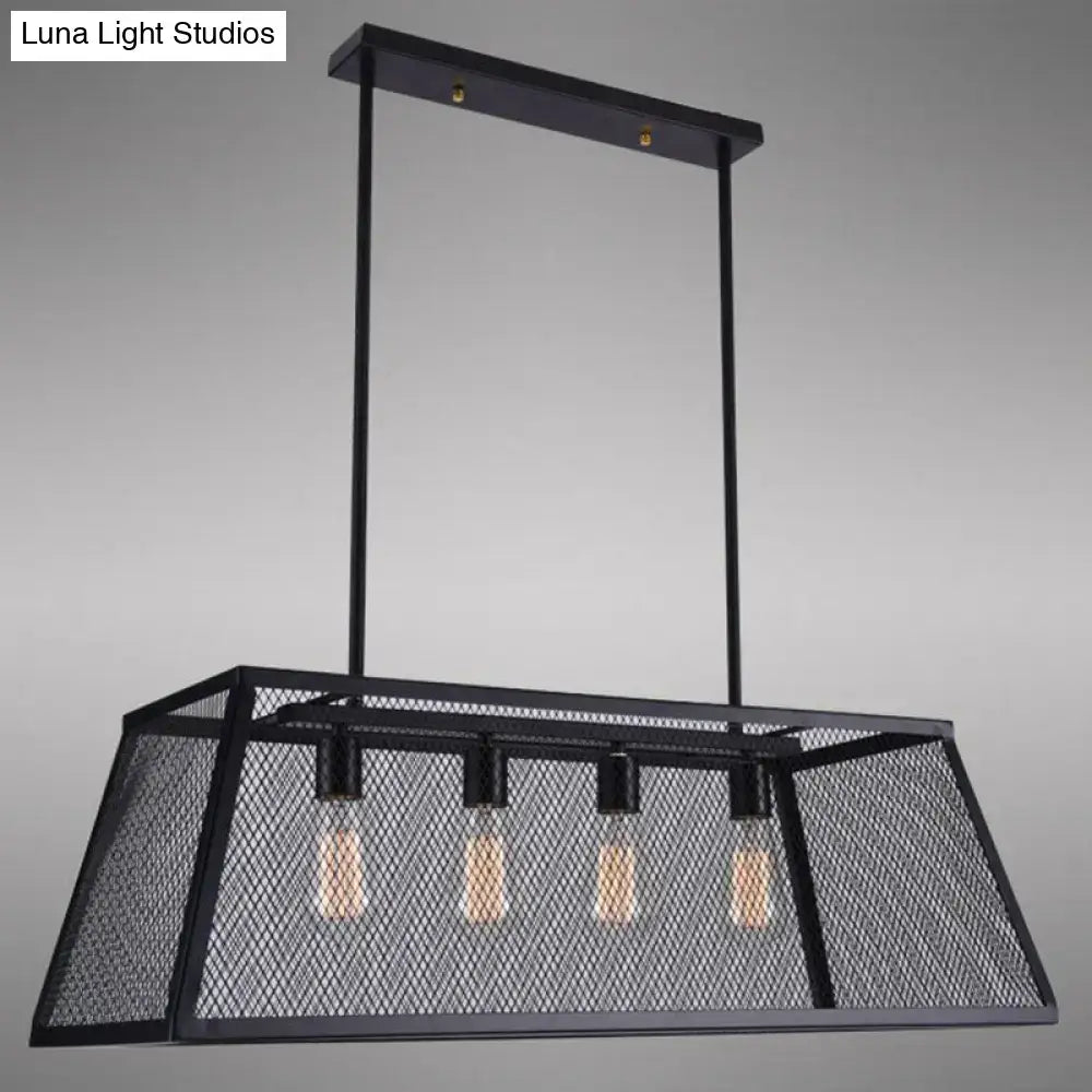 Industrial black iron trapezoid suspension light dining room chandelier
