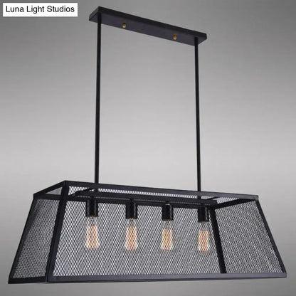 Industrial black iron trapezoid suspension light dining room chandelier