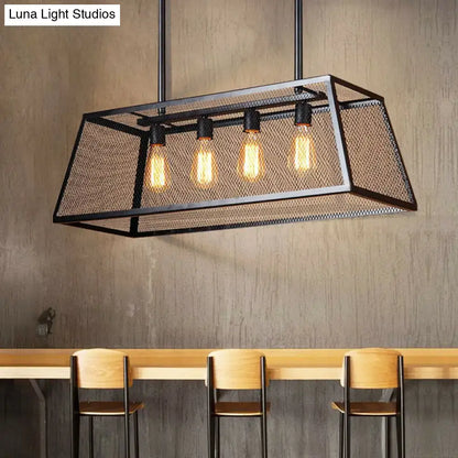 Industrial black iron trapezoid suspension light dining room chandelier