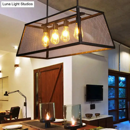 Industrial black iron trapezoid suspension light dining room chandelier
