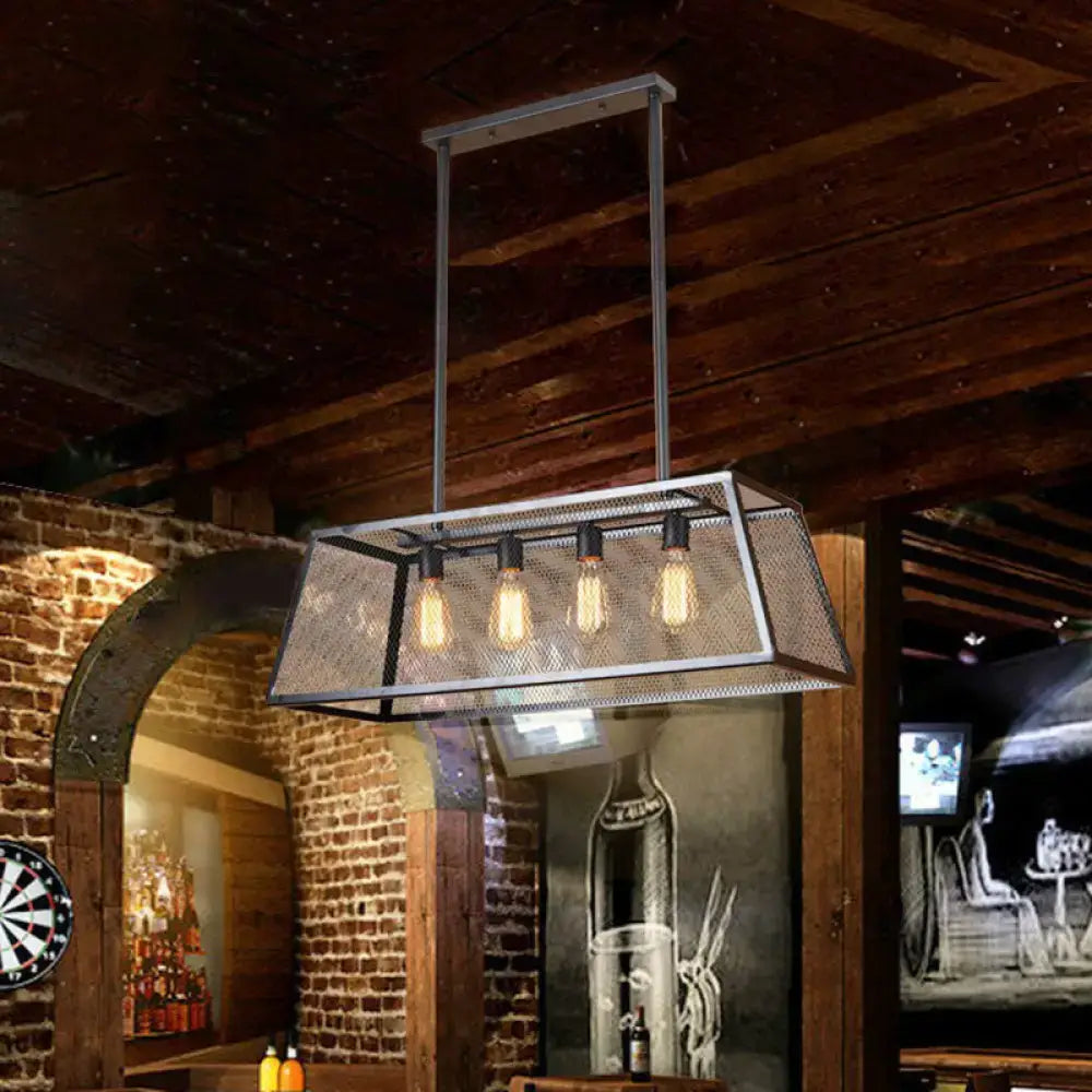 Industrial black iron trapezoid suspension light dining room chandelier