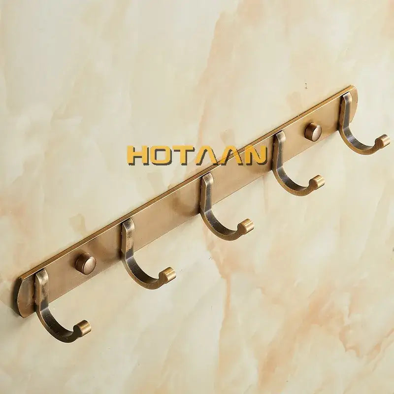 Antique black robe hook brass wall rack bathroom 5 hook rail