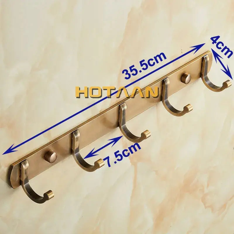 Antique black robe hook brass wall rack bathroom 5 hook rail