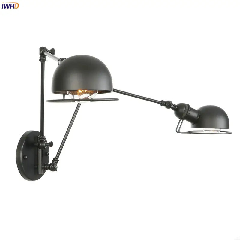 Antique black wall lamp bedroom adjustable dual dome sconce