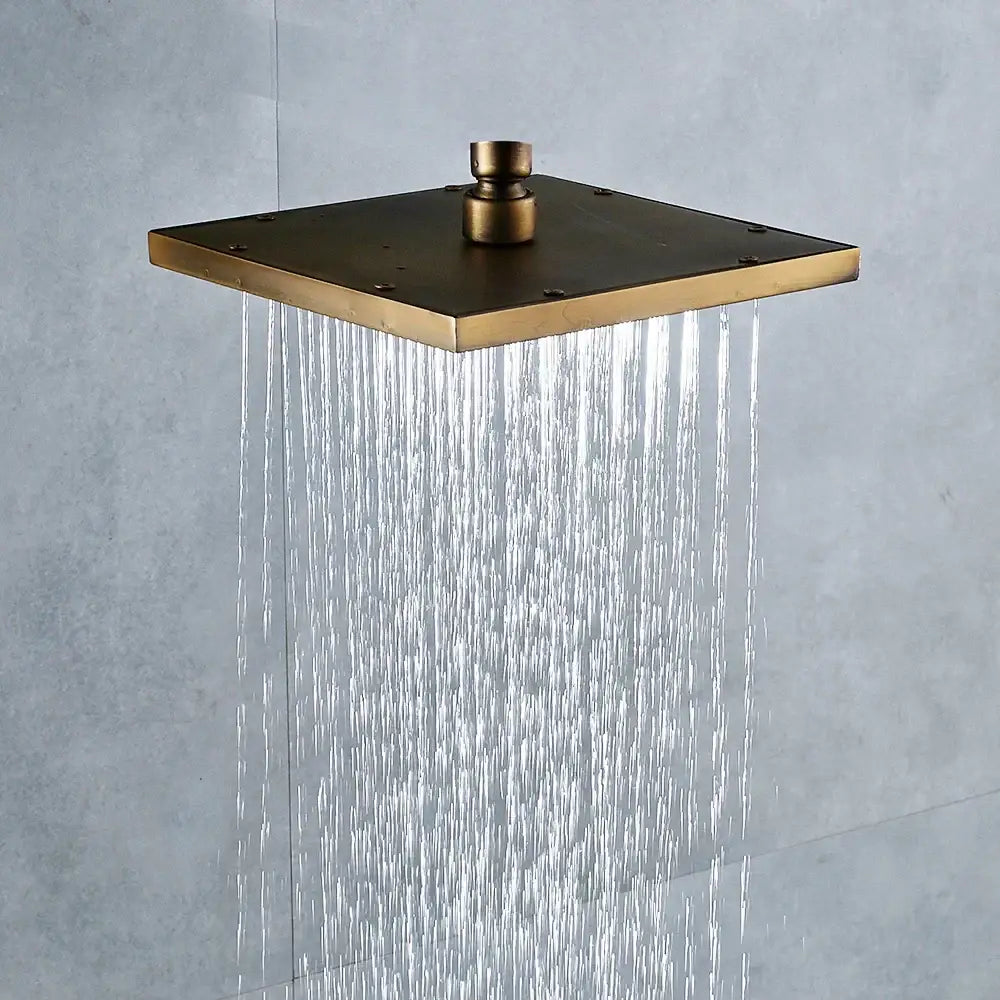 Antique brass square rainfall shower head bathroom fixture