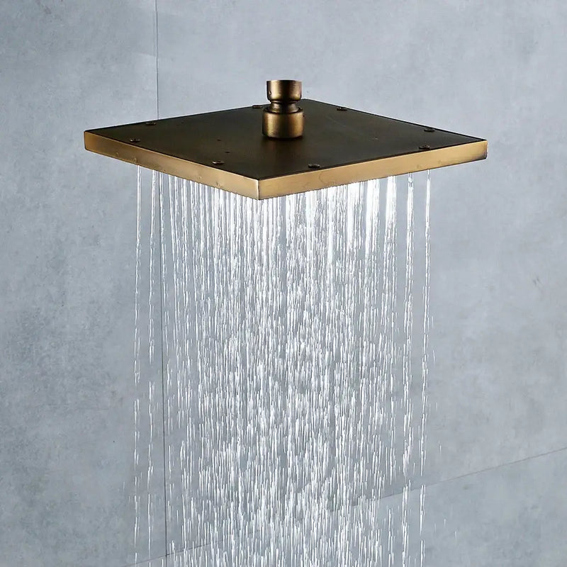 Antique brass square rainfall shower head bathroom fixture