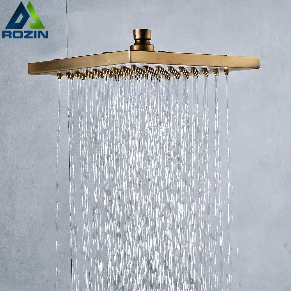 Antique brass square rainfall shower head bathroom fixture