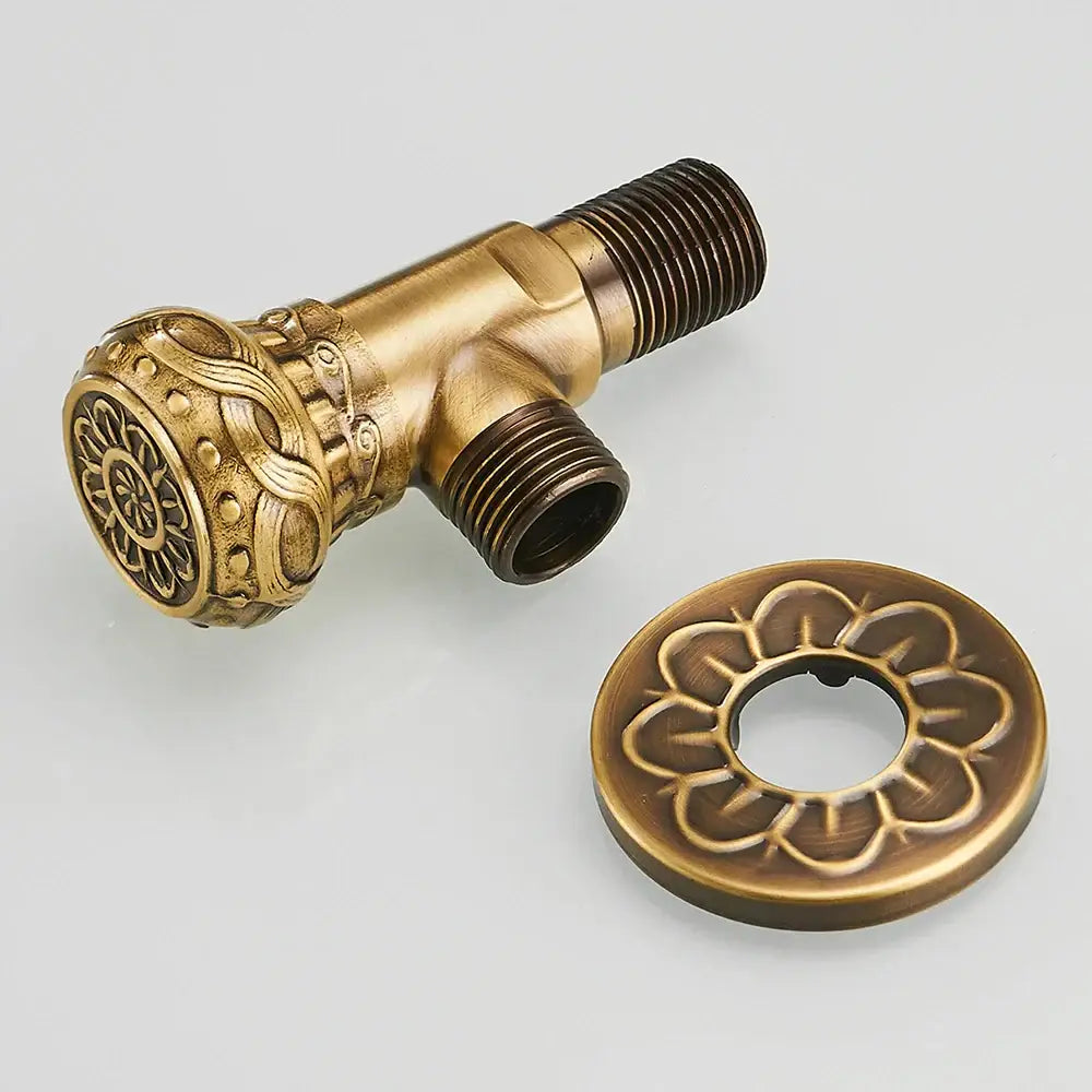 Antique brass embossed angle stop valve bathroom faucet accessory