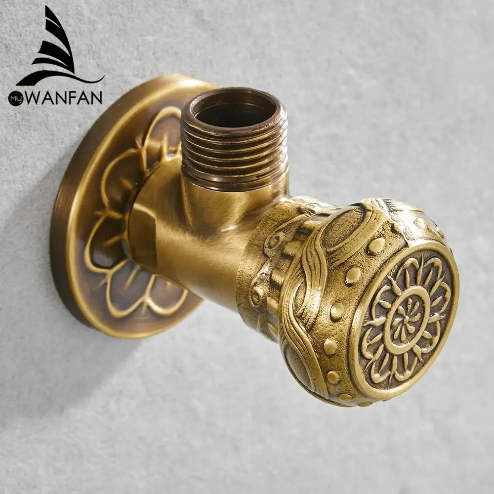 Antique brass embossed angle stop valve bathroom faucet accessory