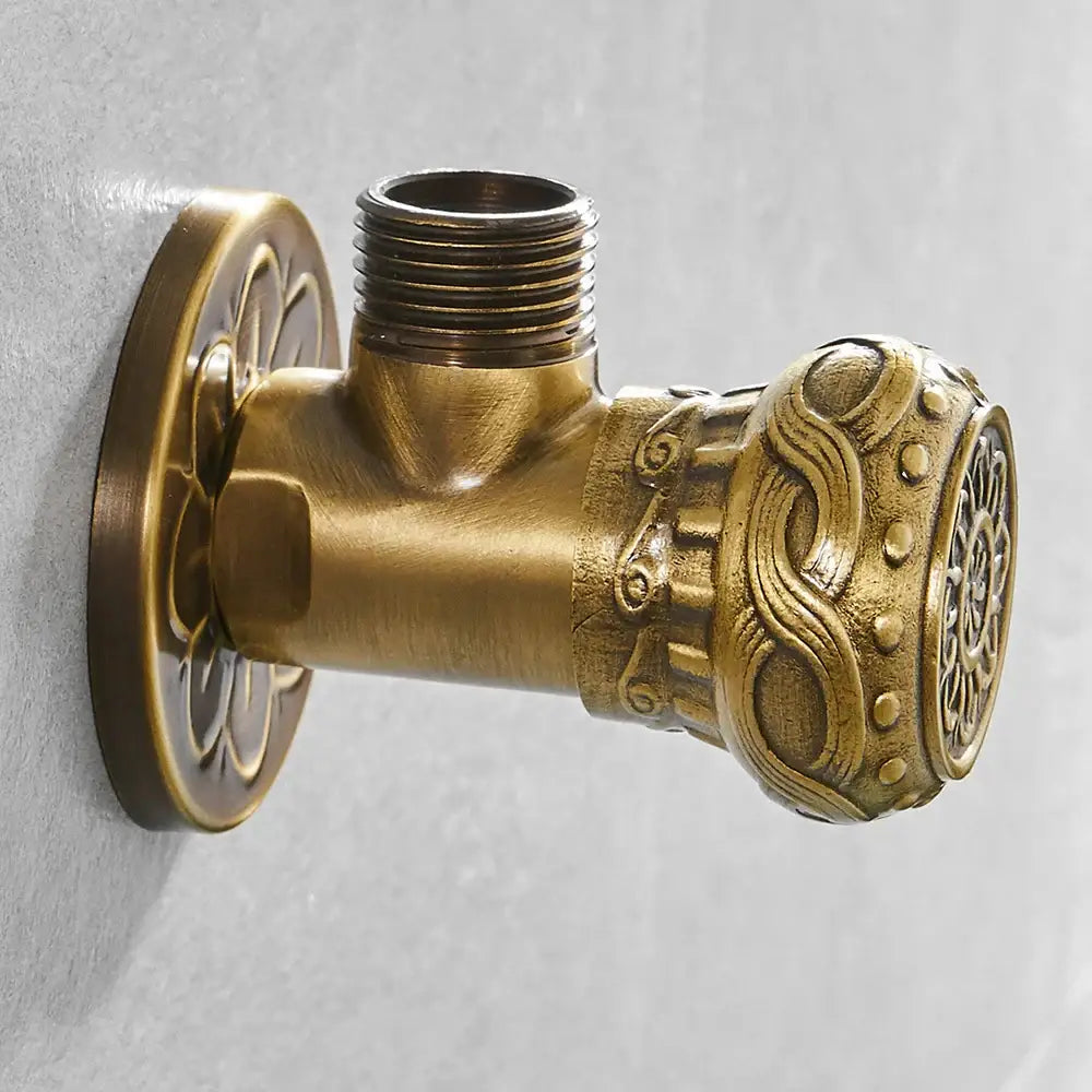 Antique brass embossed angle stop valve bathroom faucet accessory