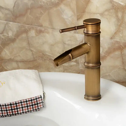 Antique brass bamboo basin faucet bathroom single handle tap