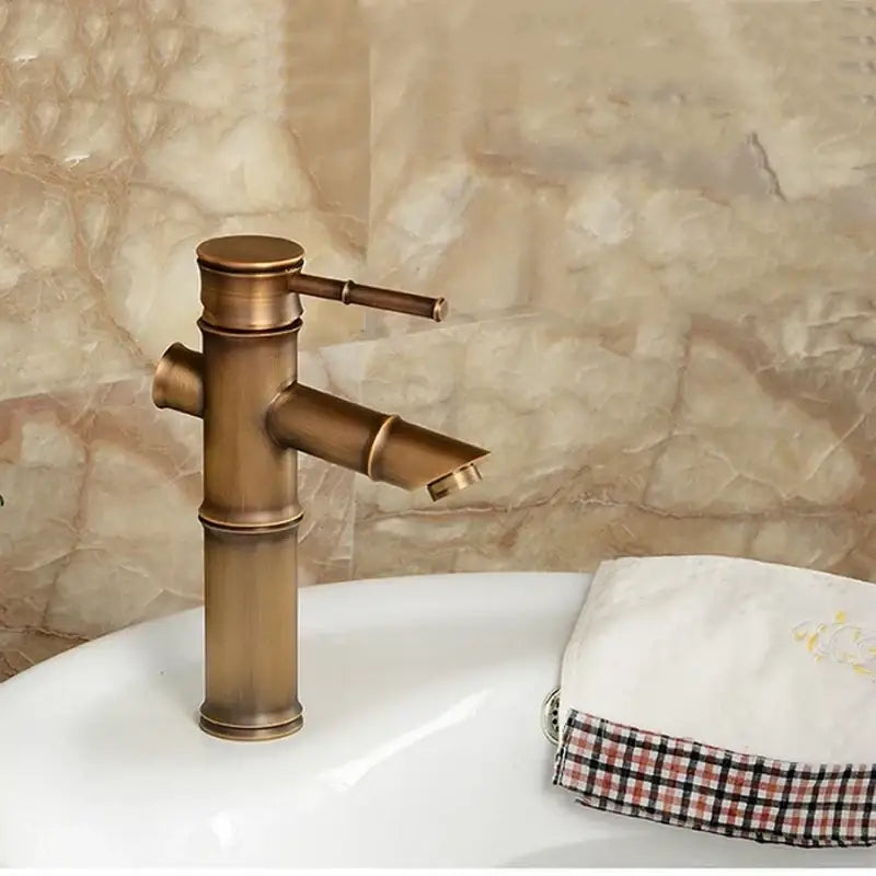 Antique brass bamboo basin faucet bathroom single handle tap