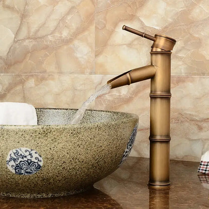 Antique brass bamboo basin faucet bathroom single handle tap