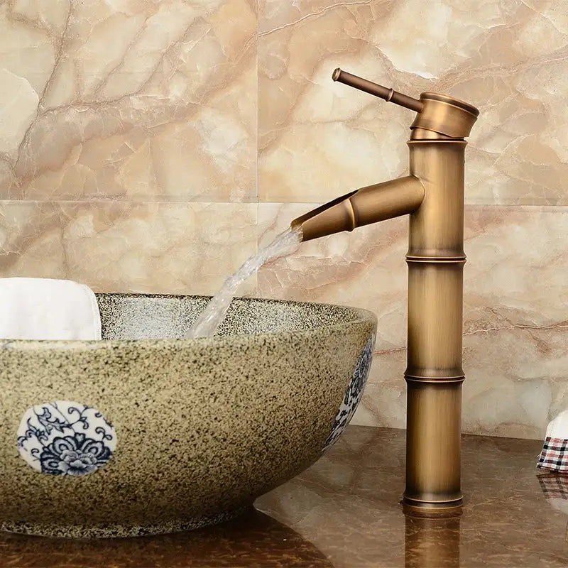 Antique brass bamboo basin faucet bathroom single handle tap