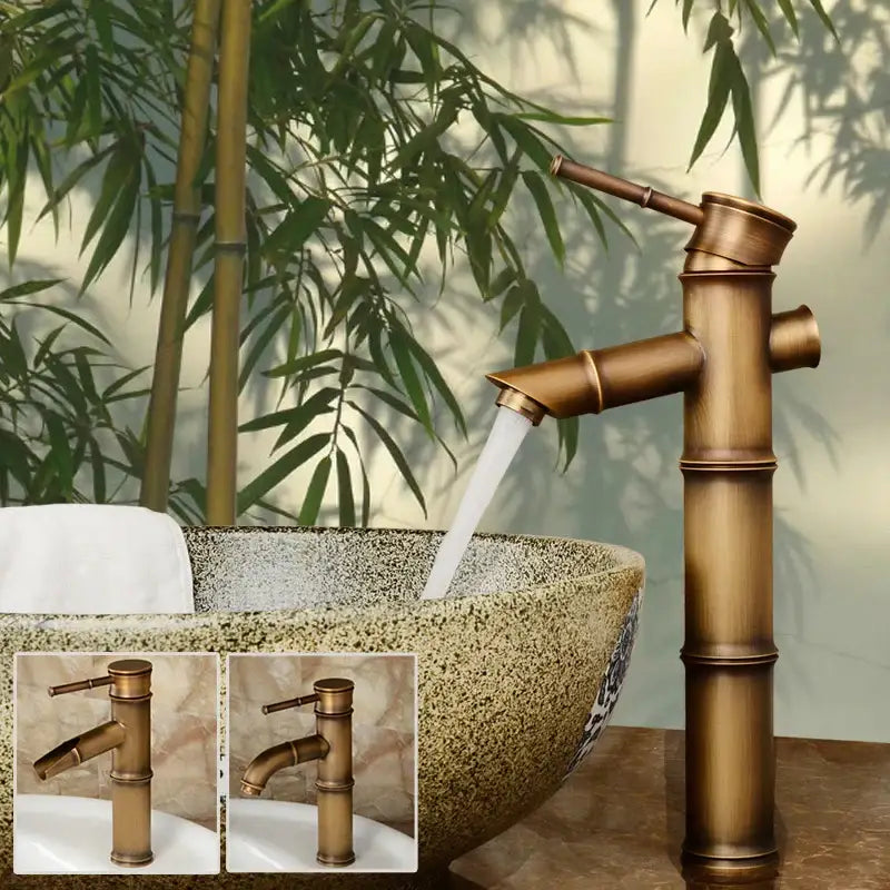 Antique brass bamboo basin faucet bathroom single handle tap