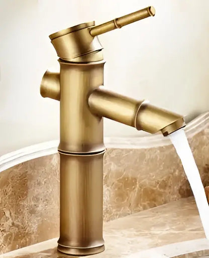 Antique brass bamboo single handle basin faucet bathroom fixture