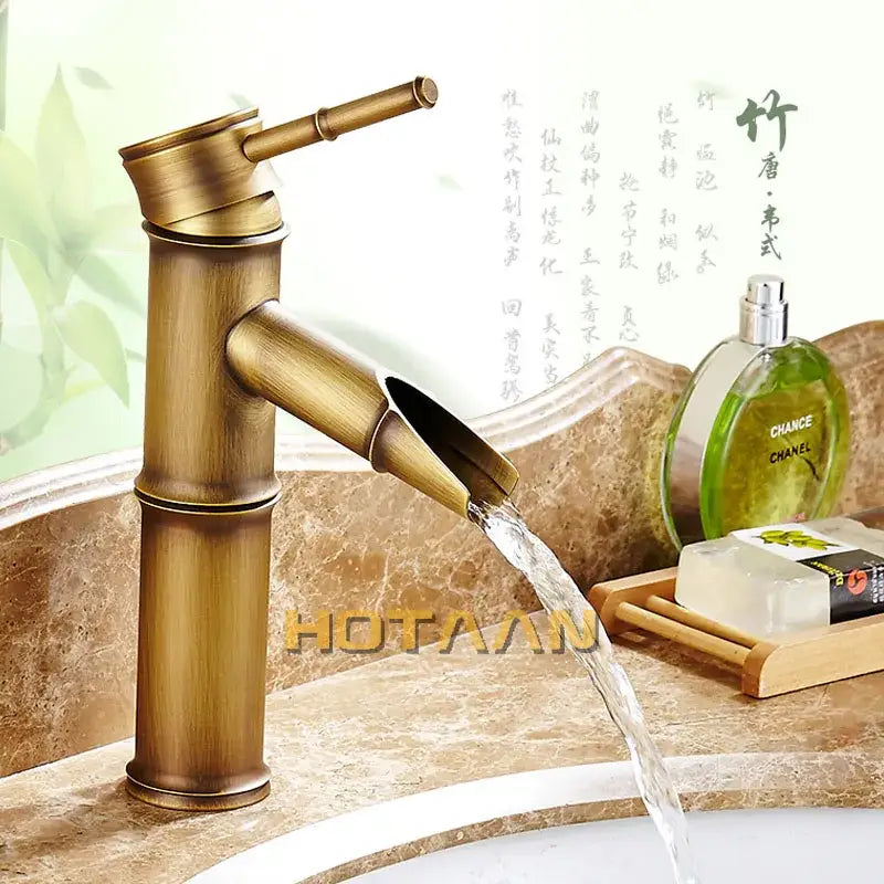 Antique brass bamboo single handle basin faucet bathroom fixture