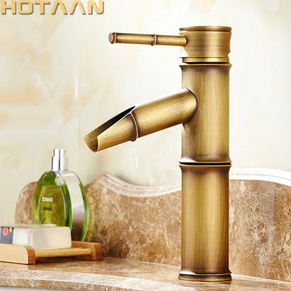 Antique brass bamboo single handle basin faucet bathroom fixture