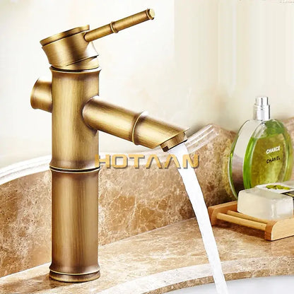 Antique brass bamboo single handle basin faucet bathroom fixture