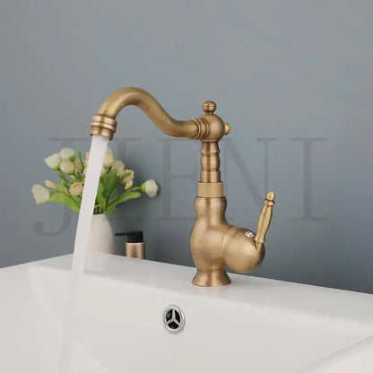 Antique brass floral basin faucet kitchen art design mixer tap