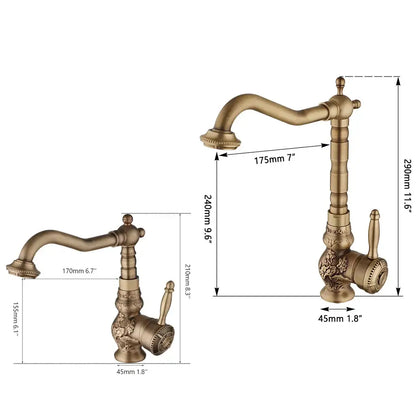 Antique brass floral basin faucet kitchen art design mixer tap