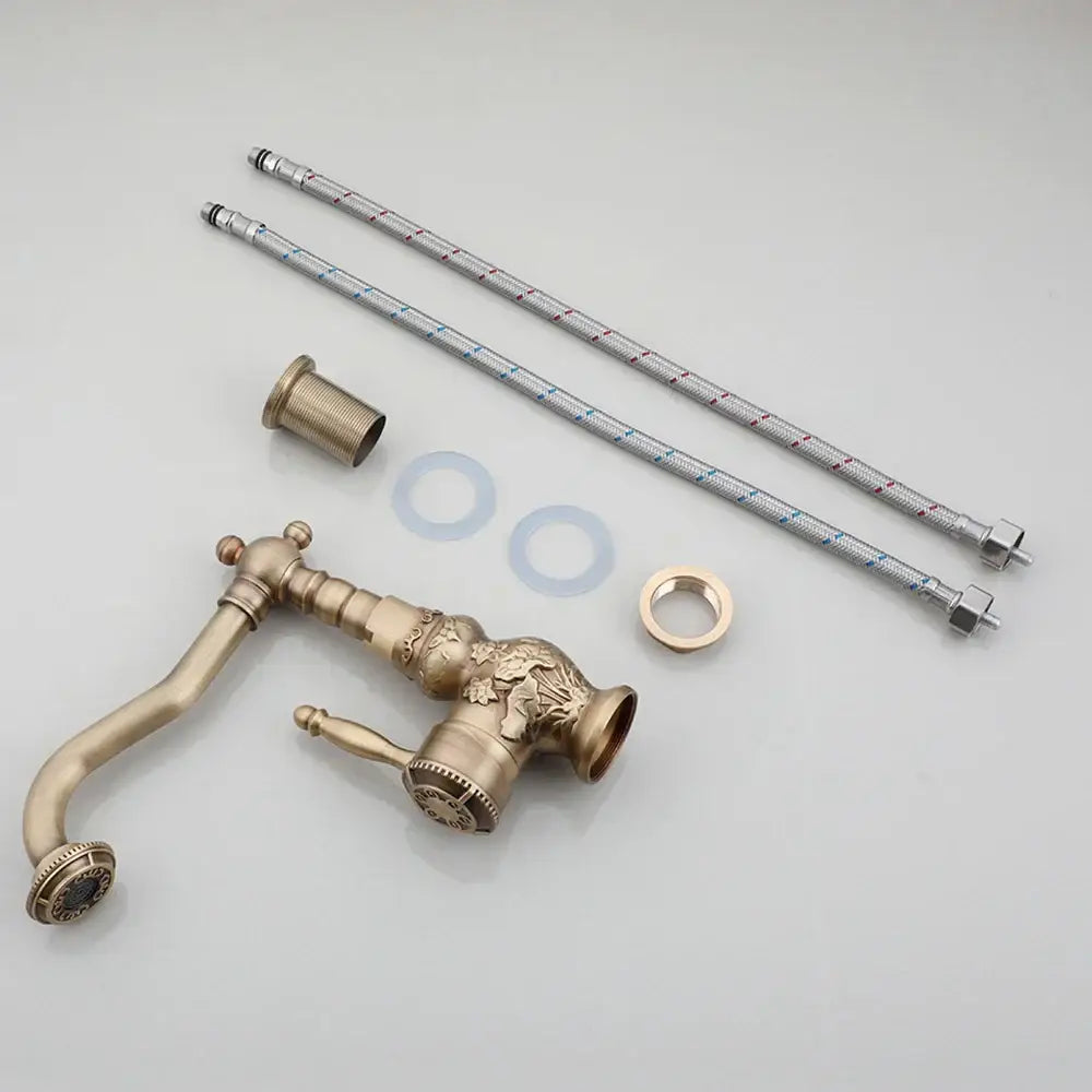 Antique brass floral basin faucet kitchen art design mixer tap