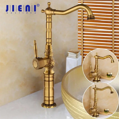 Antique brass floral basin faucet kitchen art design mixer tap