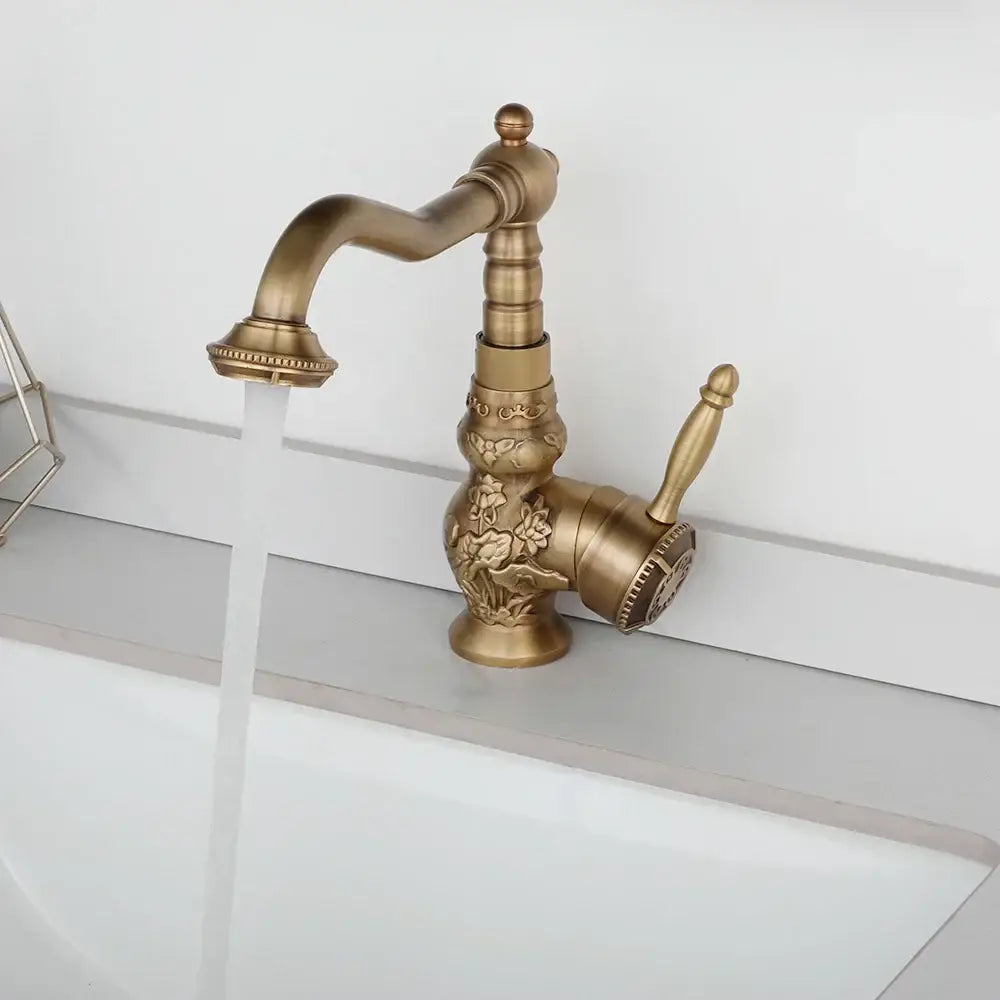 Antique brass floral basin faucet kitchen art design mixer tap